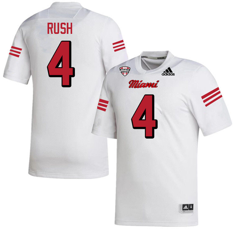 Miami University Redhawks #4 TJ Rush College Football Jerseys Stitched-White